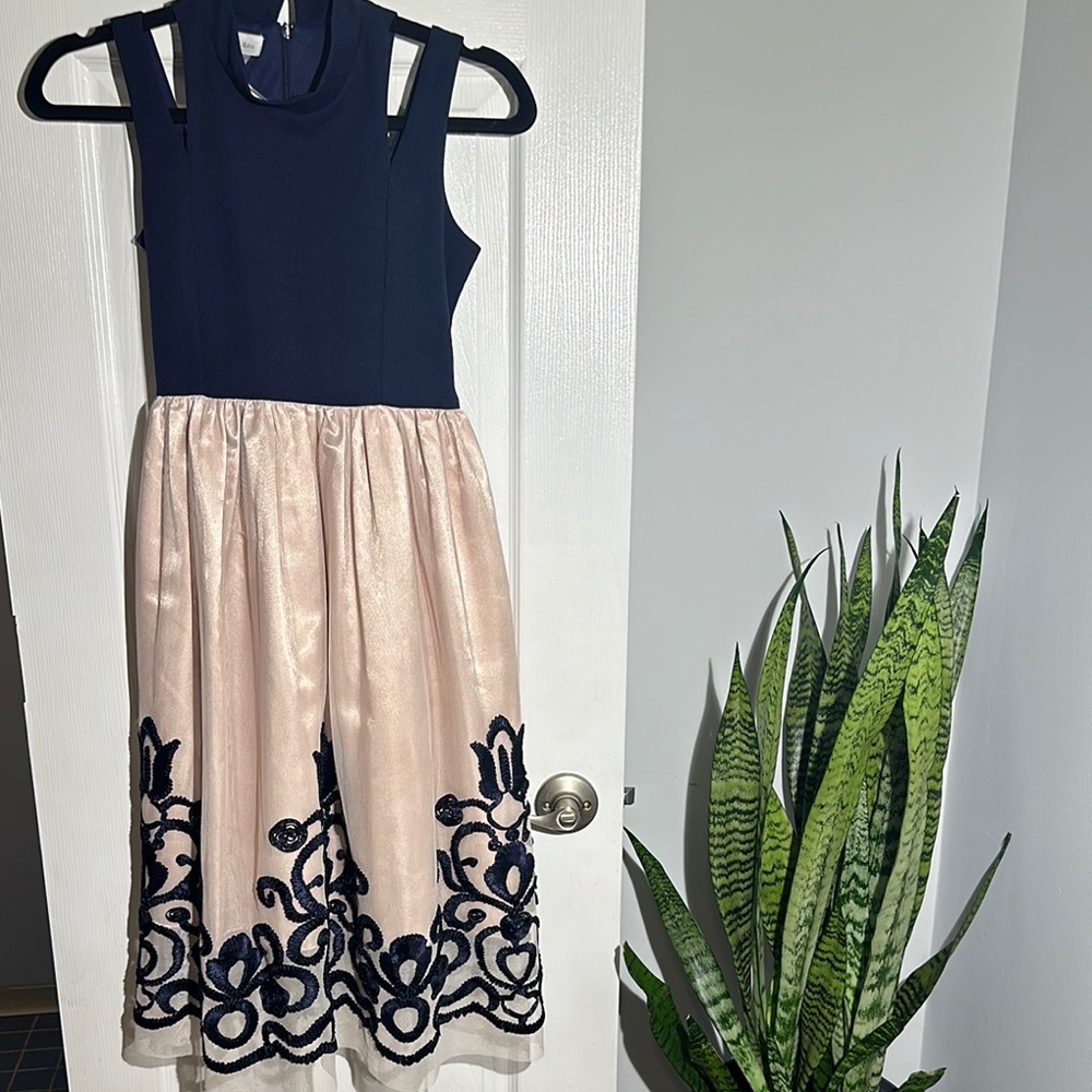 Bonnie Jean Embellished Tiered Blue and Cream Cocktail Dress - Picture 1 of 4